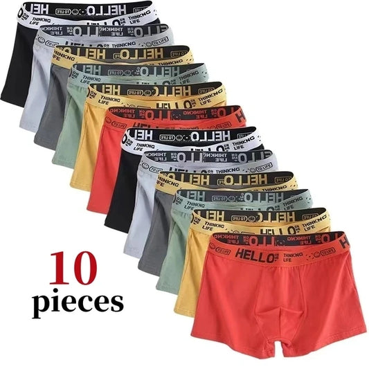 10Pcs/Men's Underwear Fashion Underwear High Stretch Boxer Shorts Breathable Soft Men's Shorts Comfortable Plus SizeL-4XL