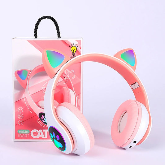 2023 Cat Ears Headphones Wireless With MIC Control LED Kid Girl Stereo Cute Music Helmet Bluetooth Phone Headset Earphone